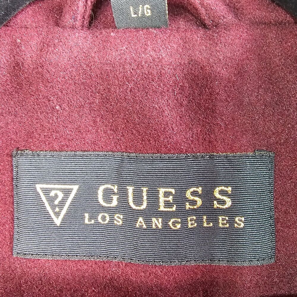 Guess LA Vintage Wool-Blend Moto-Style Gold Zip Detail Coat Wine Women's Large - Picture 7 of 12